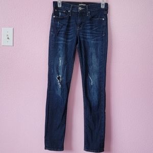 EXPRESS SUPER SKINNY MID RISE  RIPPED JEANS/ 0.
